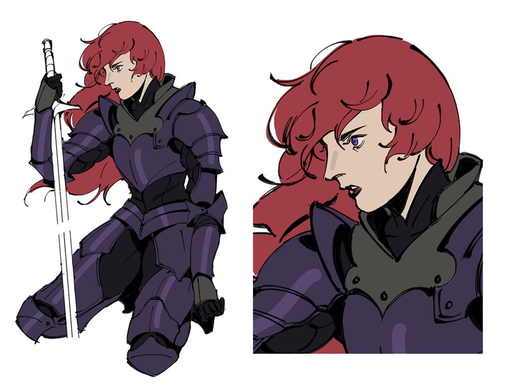sketch of daphne blake as a knight in dark armor for an AU. this is loosely based on her being a knight/champion in Sword and The Scoob (desire to rewrite some things + scooby content drought hitting hard, so my friend and i are making our own food) 

#rkgk