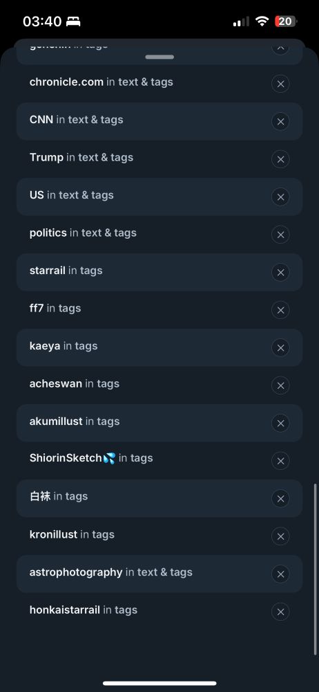 Lists of muted words