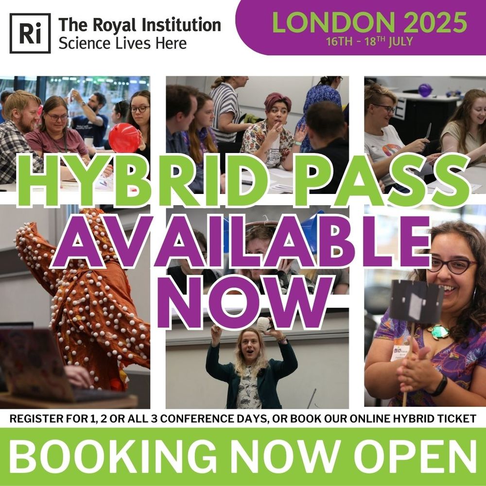 An advert for the BIG Event 2025. A collage of images of attendees are shown, plus green and purple text which reads "HYBRID PASS AVAILABLE NOW". The Ri logo is shown alongside a purple graphic with green text that reads "London 2025. 16th - 18th July". 

At the bottom text reads "Register for 1,2 or all 3 conference days, or book our online hybrid ticket. Booking now open"
