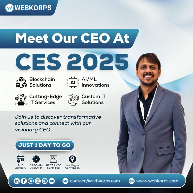 #WebKorps is ready to showcase innovations in Blockchain, AI/ML, and IT Services.
Don’t miss the chance to connect with our visionary #CEO & explore how innovation can drive your #business forward.