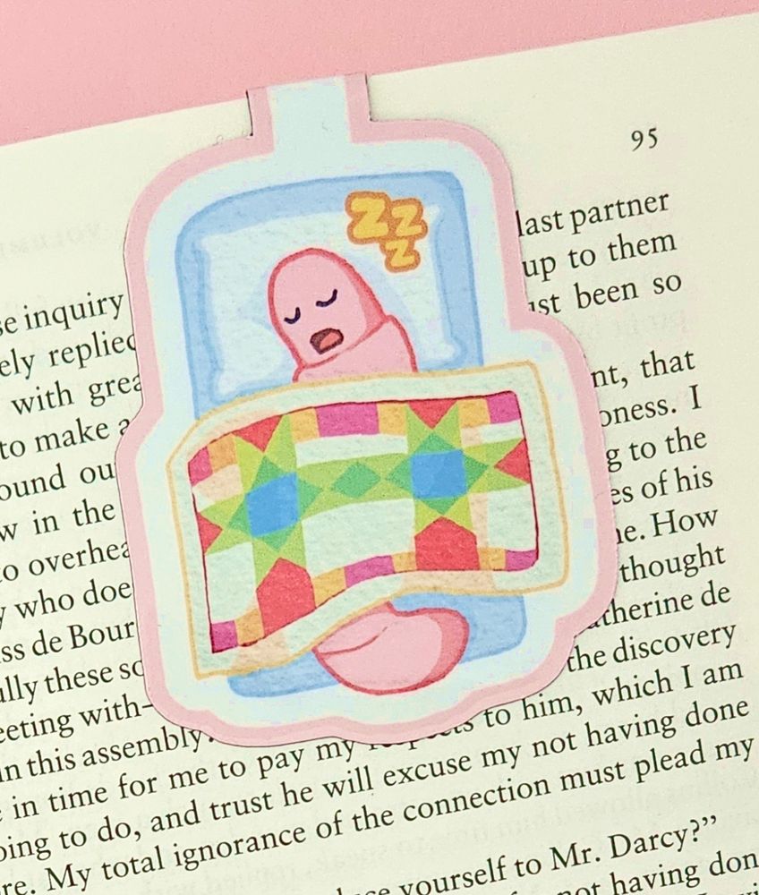 A sleepy worm magnetic bookmark