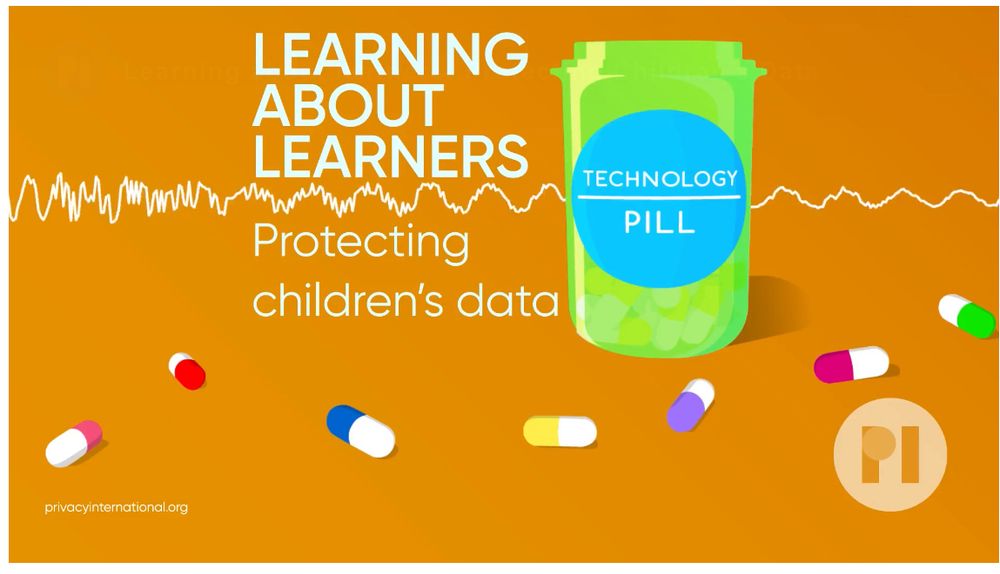 Learning about learners protecting children’s data — Privacy International podcast from June 2025 interview with Defend Digital Me  — “the technology pill” images on orange background with white text.