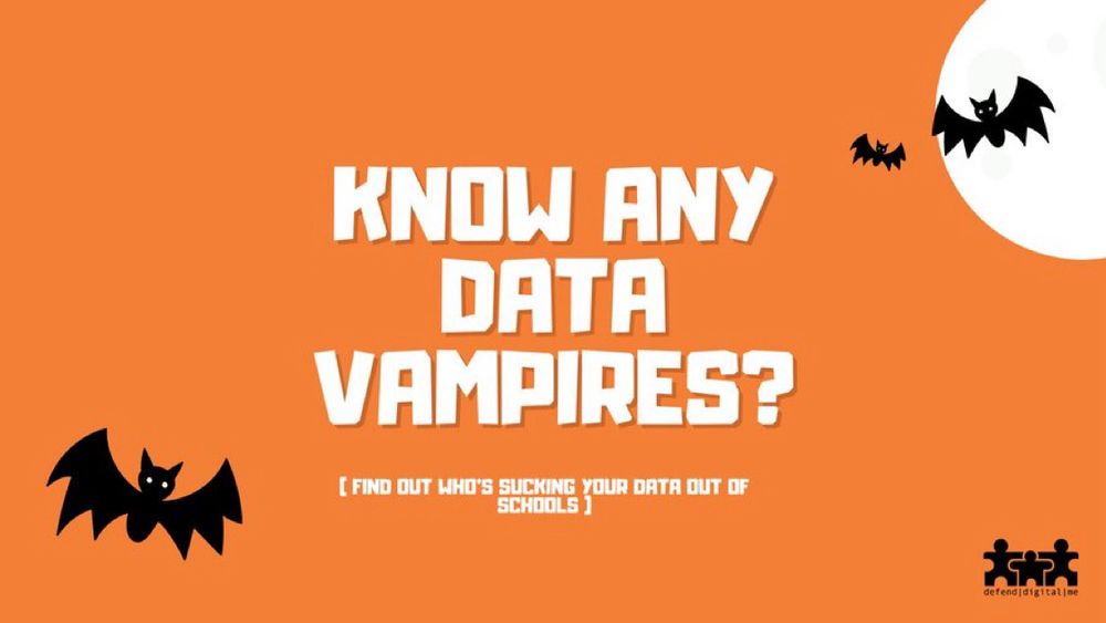 Know any data vampires? White text in orange tile with three bat silhouettes in corners 