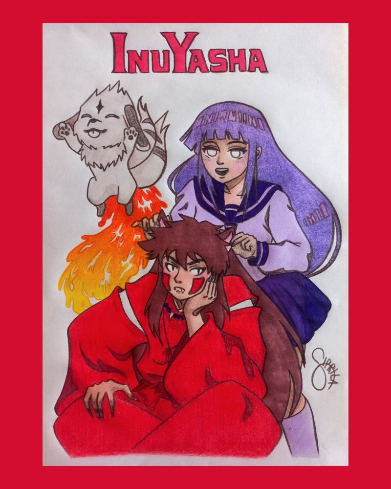 Kiba Inuzuka, Akamaru, and Hinata Hyuga as Inuyasha, Kirara, and Kagome. 