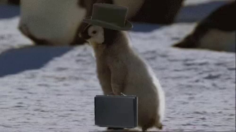 a penguin wearing a top hat and a briefcase