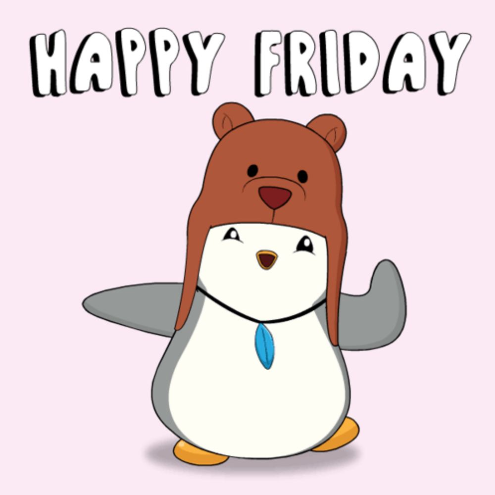 a penguin wearing a bear hat with the words happy friday