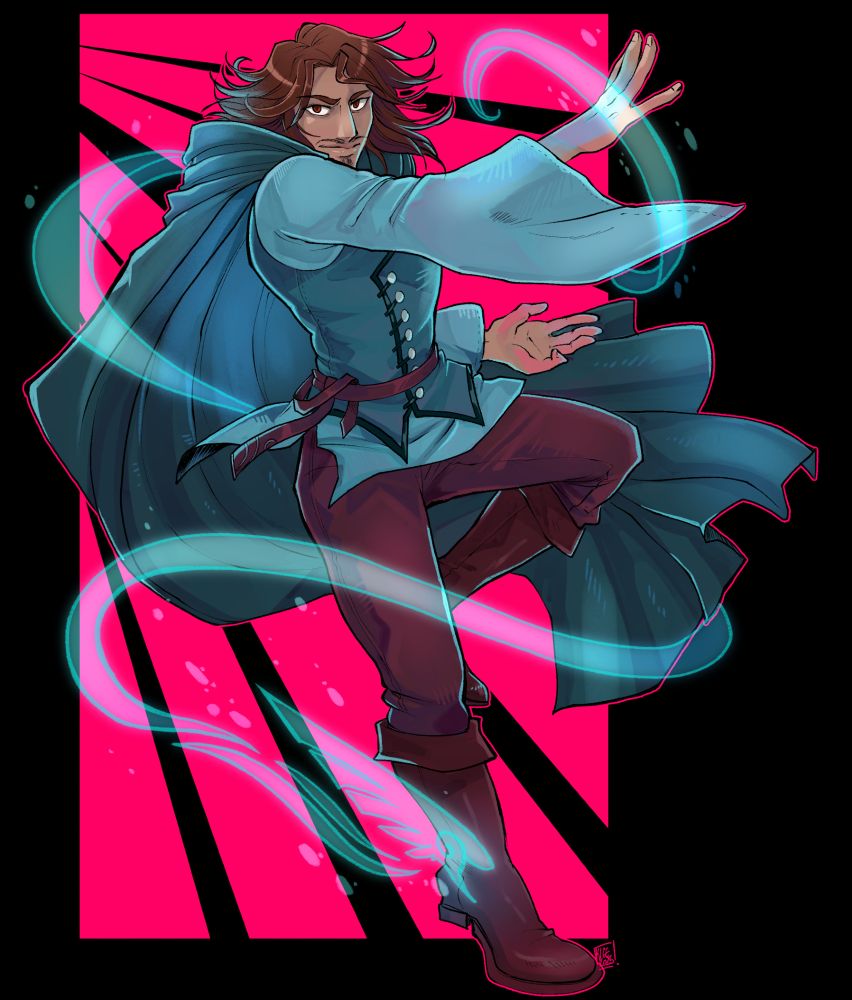 a character using a magic spell on a black background, digital art