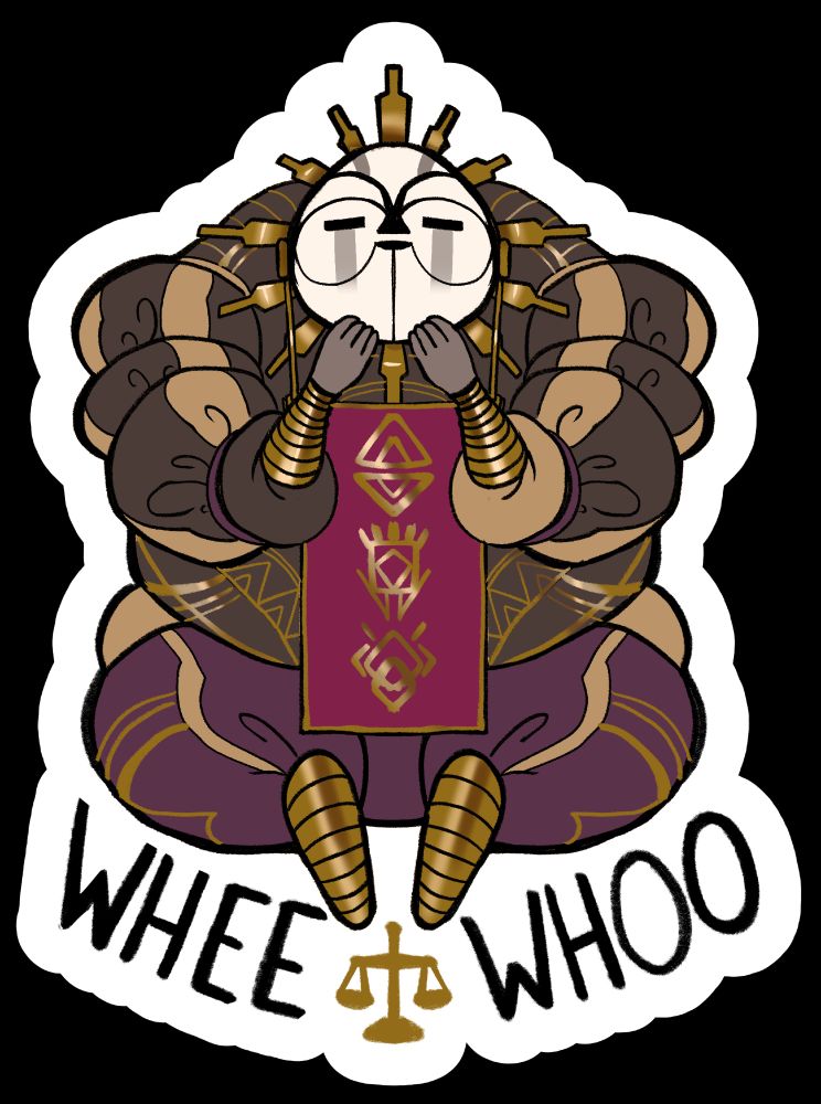 a character with the text whee whoo on the bottom, digital art