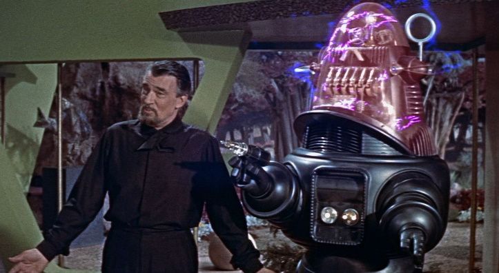 Dr. Morbius and Robby the Robot from the classic sci-fi movie Forbidden Planet