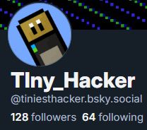 Screenshot of my profile - 128 followers, 64 following