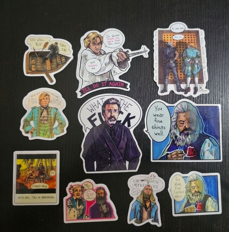 10 OFMD stickers featuring different characters and moments from season 1. All designs are by artist @sweetteamotion