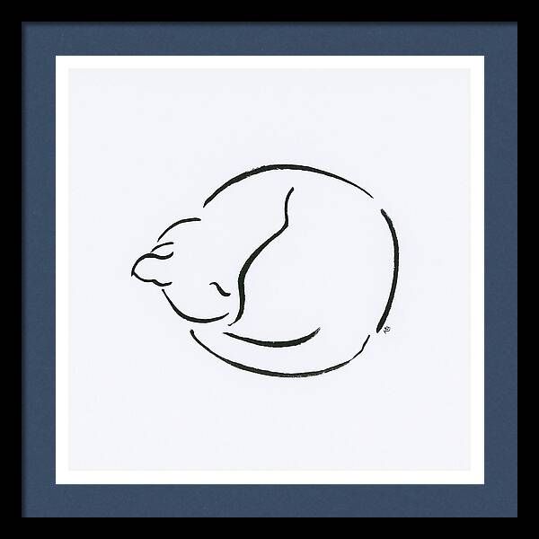 A simple and elegant line drawing portrays a curled-up cat in a peaceful slumber. The minimal use of lines captures the essence and form of the cat with graceful simplicity.
Curled Up Kitten is a hand-drawn minimalist ink drawing by artist Karen Kaspar.