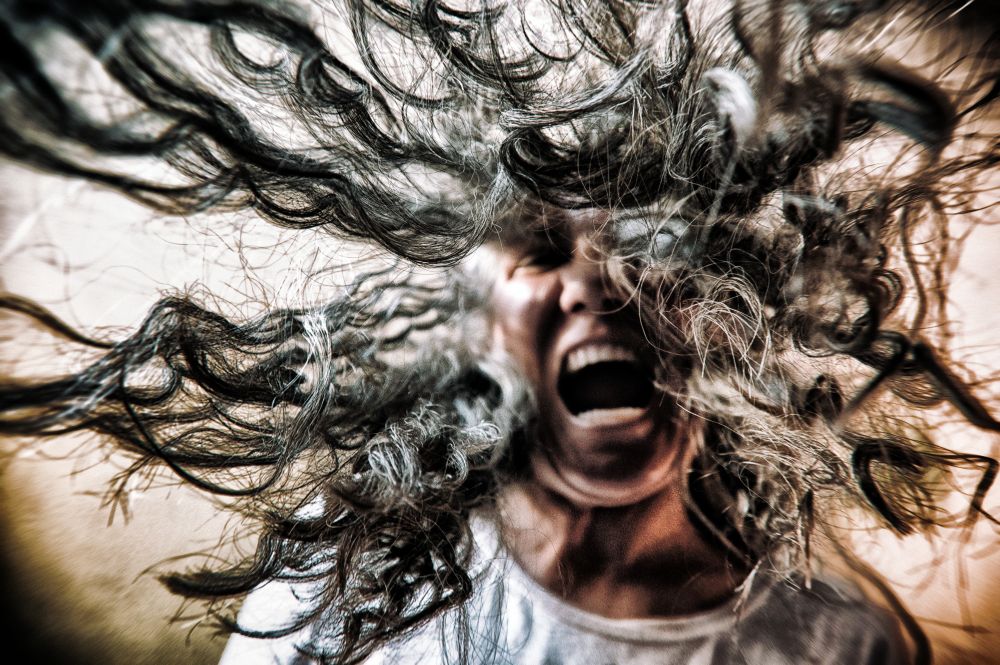 Krissy's hair whipping out like Medusa's