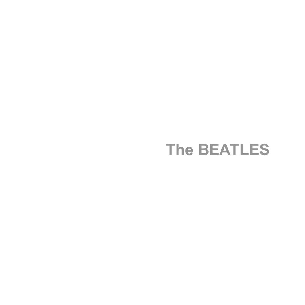 Pochette de l'album "The Beatles" des Beatles
Fond blanc avec écrit "The Beatles" en gris au milieu à droite. 