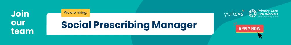 Text reads Join our team. We are hiring a Social Prescribing Manager, Apply now