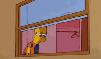 a gif of Bart Simpson from The Simpsons lowering a blind in frustration or disappointment while looking out a window.