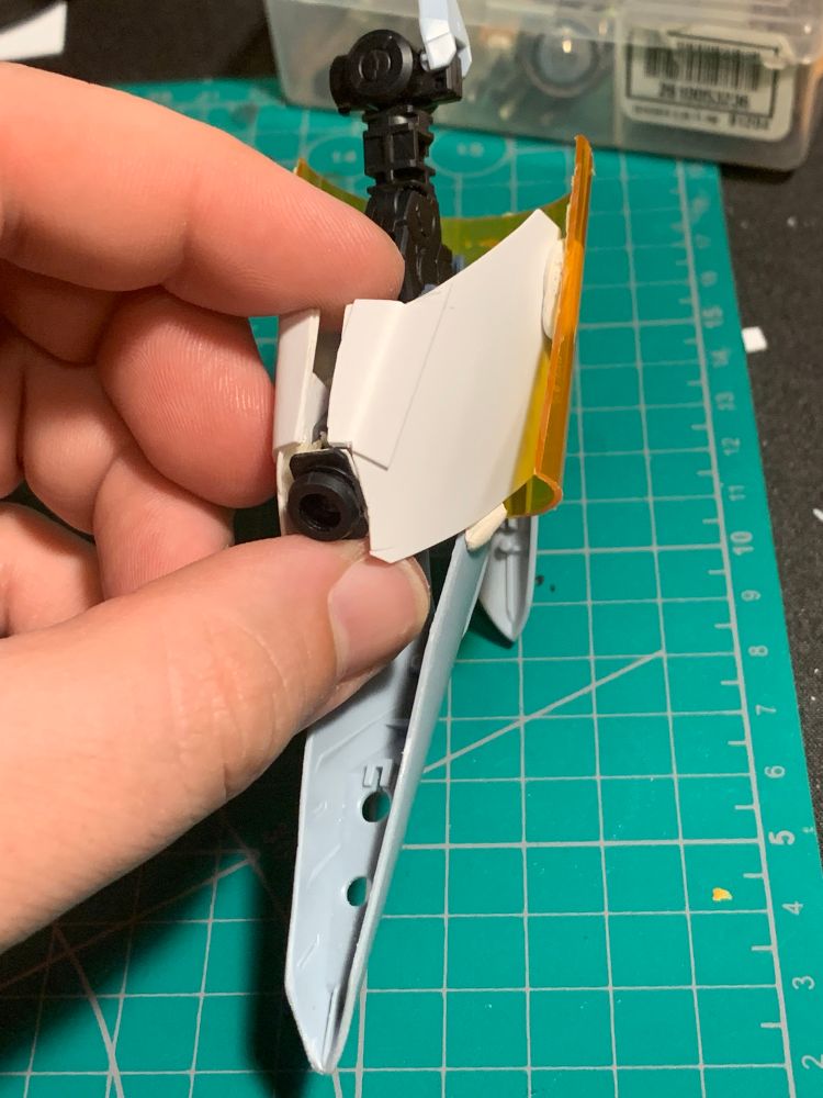 A mockup of the rest of the modifications for the Bertigo’s arm, with the sliding gimmick extended, shown from the front