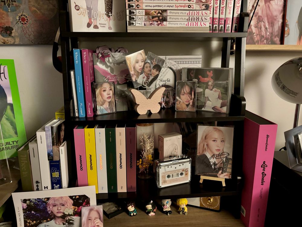 closer look at the shelves with Mamamoo albums 