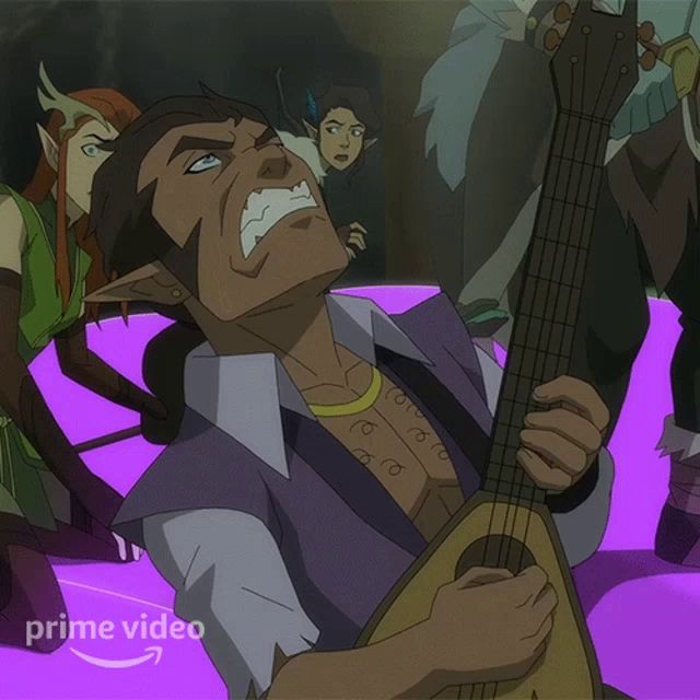 a cartoon of a man playing a guitar with the words prime video visible