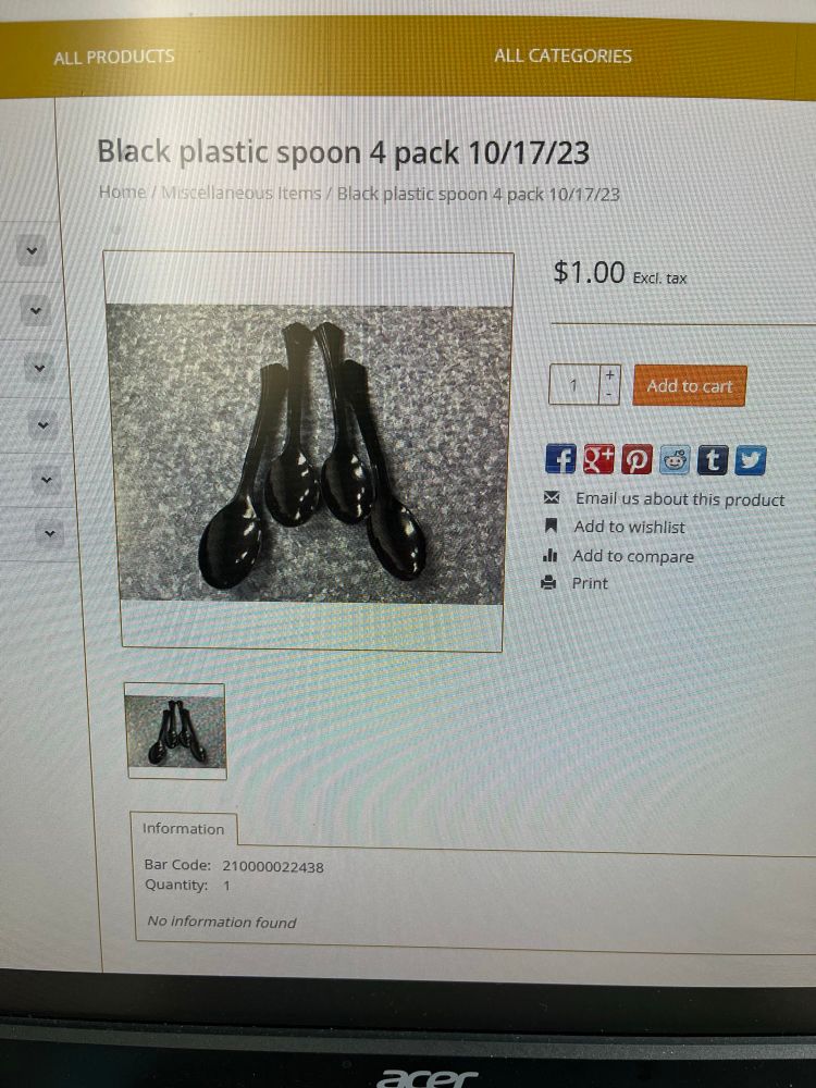 4 pack of unwrapped black plastic spoons for a dollar