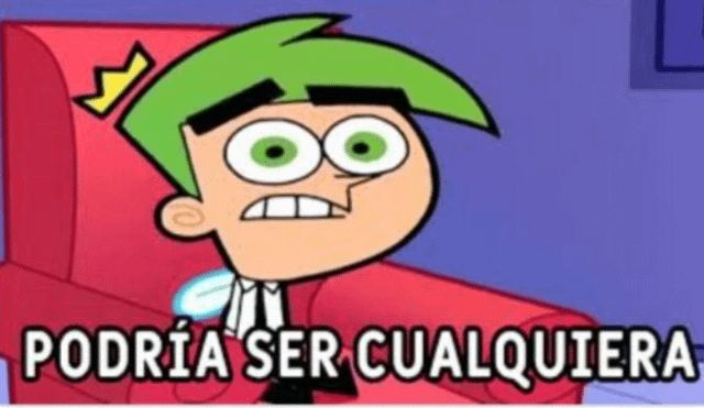 Cosmo de Los Padrinos Mágicos con un texto blanco: "Podría ser cualquiera"