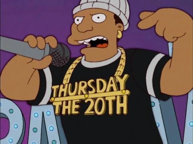 thursday the 20th necklace from the simpsons episode “pranksta rap”