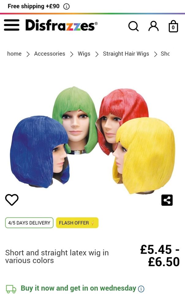 A screenshot of a website offering latex wigs 