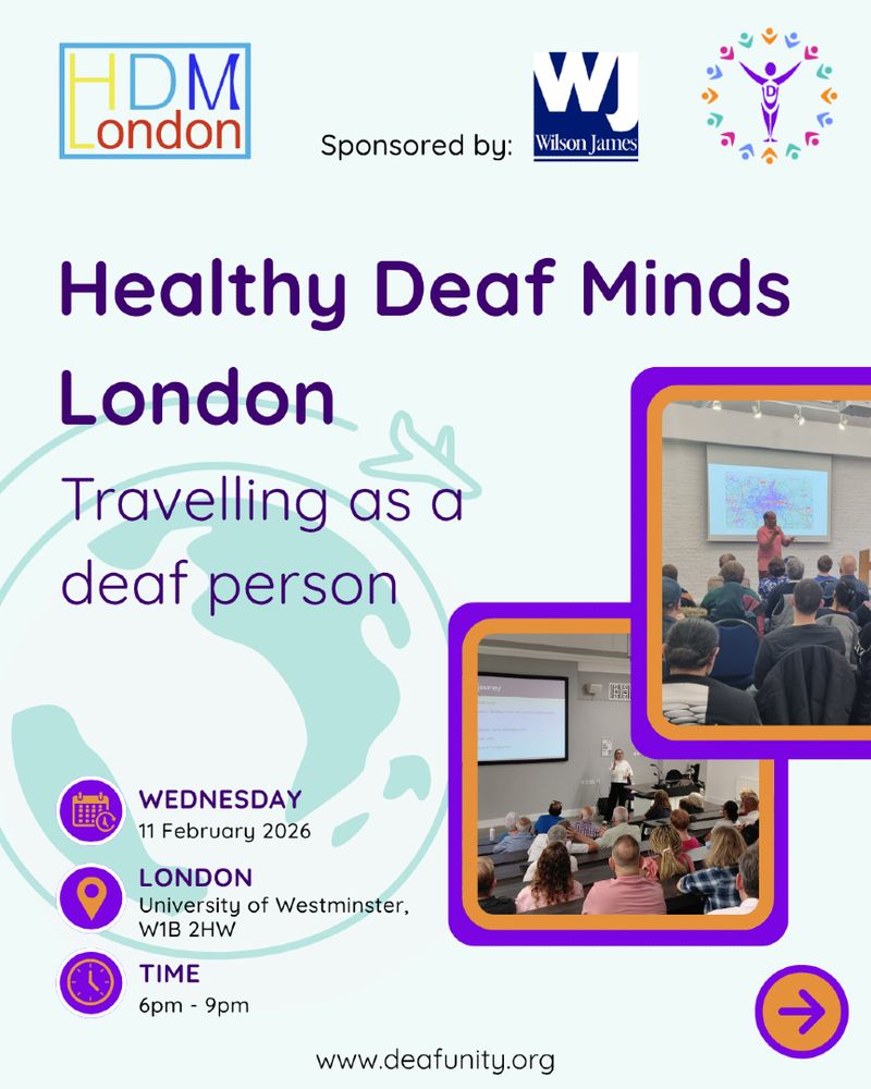 Healthy Deaf Minds poster with images from past events and details on the next one in February
