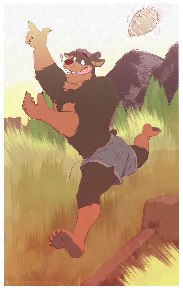 Anthro rottie bro running to catch a football