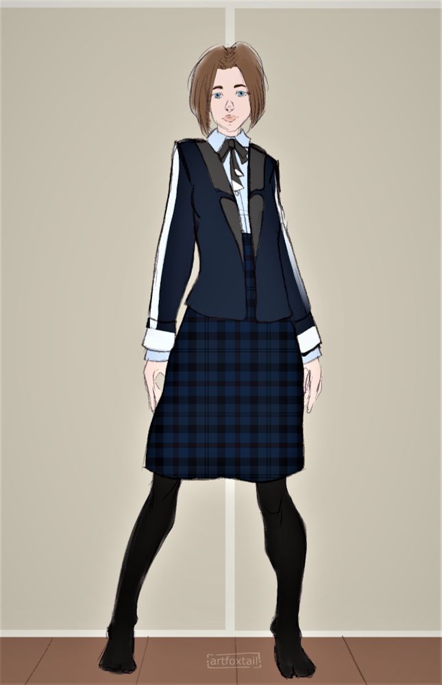 Lottery debts. Nicole in a navy cadet uniform (the winner ordered sketch for my crossover Kancolle/Aoki hagane no arpeggio 'A dreadnought named Nicky'). 

Nicole is a freshman at Kanmusu school "House of the Seas", she is the personalized avatar of the dreadnought "Emperor Nicholay I".
Nikki is a girl slightly below average height, after the initiation of the avatar she cut her hair - and was satisfied with the resulting hairstyle.
 
The cadet uniform consists of: pantyhose, a skirt or loose trousers with a high waist, a pale blue blouse and a fitted jacket; the set also includes shoes, a bow tie and a beret and tactical backpack.

Cadet insignia are attached to special magnetic inserts sewn into the fabric of outerwear.