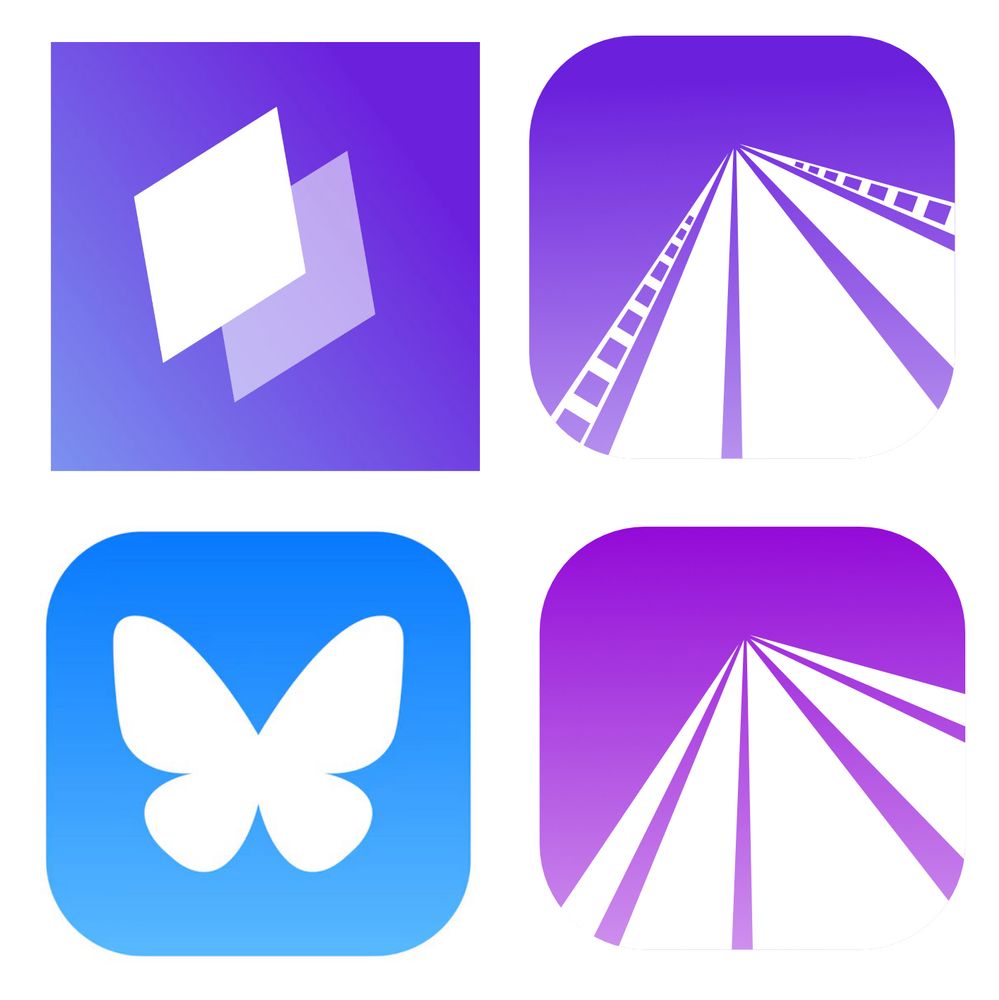 On the right are the existing skylight and blue sky logos. On the right is a simple and detailed redesign with white lines meeting a a point near center, the spreading out towards bottom right. One version references the holes seen in physical film on the thin lines closest to the to the edge. 
