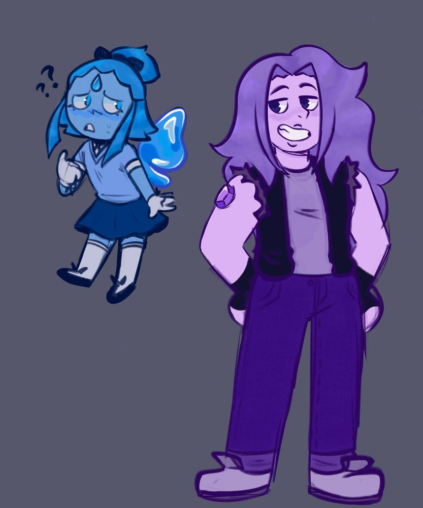 Aquamarine gemsona and amethyst gemsona SU style in casual clothing 