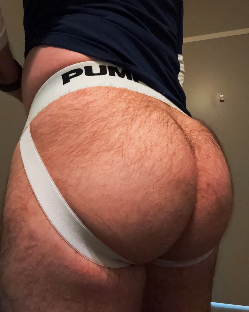 close up of my fuzzy ass in a jockstrap