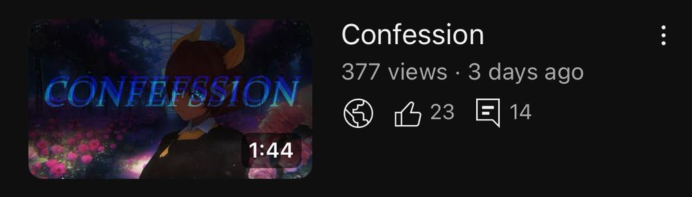 screenshot of one of my videos titled “Confession” with 377 views