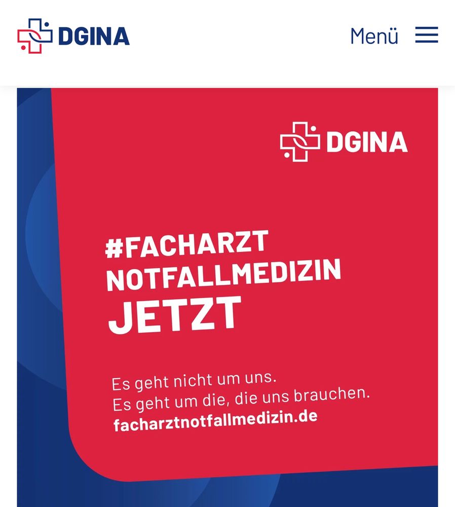 DGINA: #FACHARZT NOTFALLMEDIZIN JETZT
Es geht nicht um uns.
Es geht um die, die uns brauchen.
facharztnotfallmedizin.de