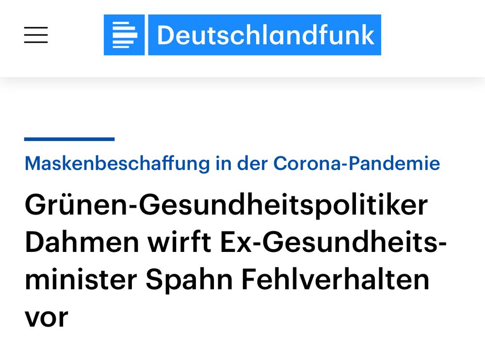 DLF: Maskenbeschaffung in der Corona-Pandemie Grünen-Gesundheitspolitiker
Dahmen wirft Ex-Gesundheits-minister Spahn Fehlverhalten
vor