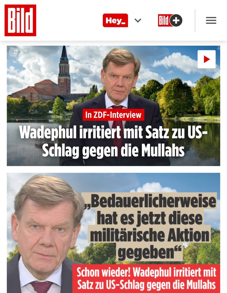 BILD: Wadephul irritiert mit Satz zu US-
Schlag gegen die Mullahs

Schon wieder! Wadephul irritiert mit Satz zu US-Schlag gegen die Mullahs