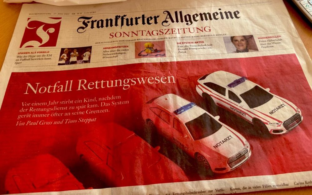 Frankfurter Allgemeine Sonntagszeitung: 

LANGE WARTEZEITEN : Wo bleibt der Notarzt?

Von Paul Gross, Timo Steppat
