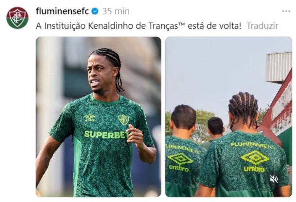 Atacante do Fluminense aparece com novo visual no CT Carlos Castilho