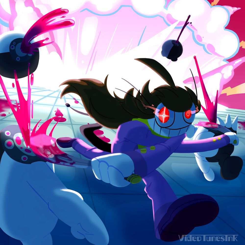 The one instance of artwork of a fan character for the Danganronpa series.  A machine slashing other machines in order to see her talent’s true potential.

Characters: Aratani Piccolo, Monokuma(s)