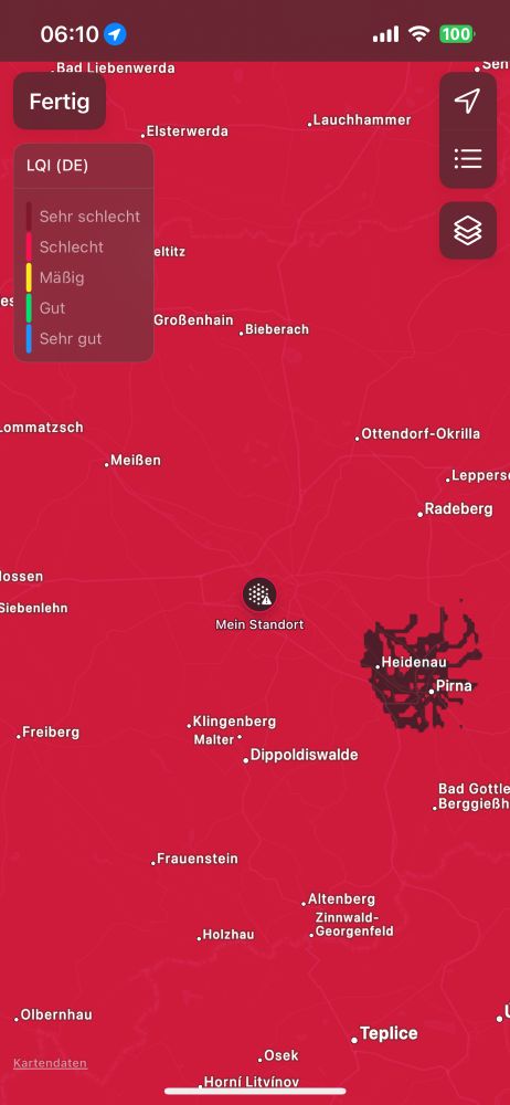 Screenshot Wetter App, schlechte Luftqualität in Sachsen