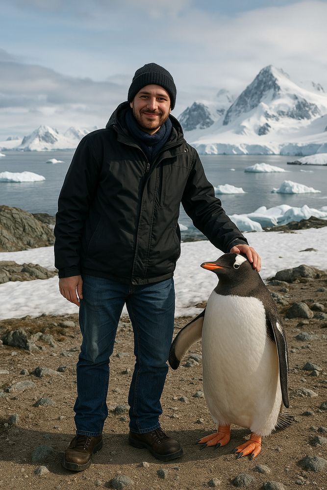 Man and Penguin stand together against Trumpy Tariffs