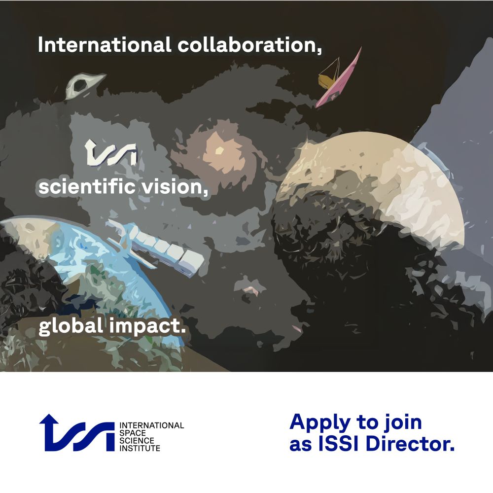 Arty illustration of the ISSI Mural (https://www.issibern.ch/our-universe-in-one-wall/) with text saying: International collaboration, scientific vision, global impact. – Apply to join as ISSI Director.