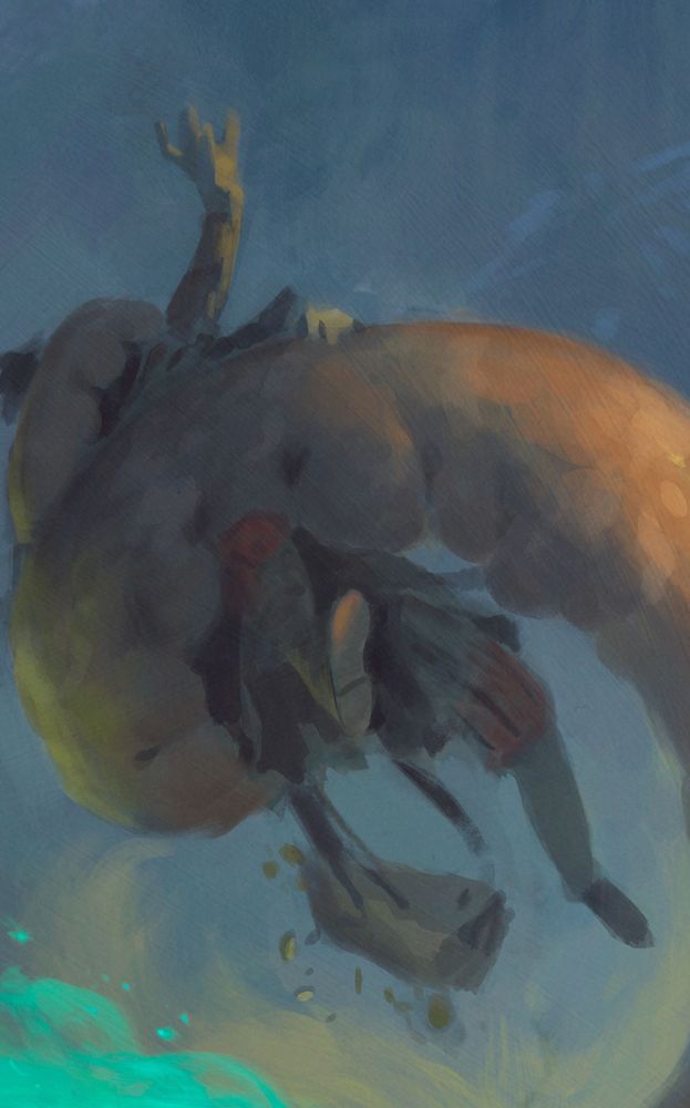 This unfortunate adventurer enveloped in a giant tentacle could be Jarlaxle because I see a hat falling at the top left and the skin tone looks similar to what he has in the other art.