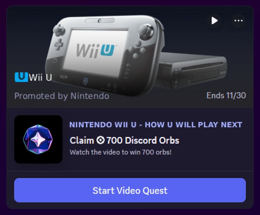 discord orbs quest to watch a video about the wiiu
