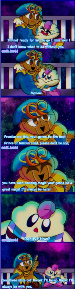 Mallow cries a bit, Geno comforts him telling him, his magic is amazing and he’s gonna be a great prince of Nimbus Land.
