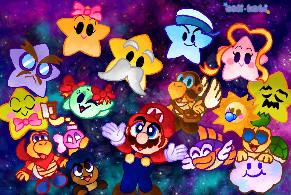 Mario, Goombario, Kooper, Bombette, Parakarry, LadyBow, Watt, Sushie, Lakilester
Star Spirits 💫
Eldstar
Mamar 
Skolar
Muskular
Misstar (she’s my favorite ;w;)
Klevar and Kalmar 


