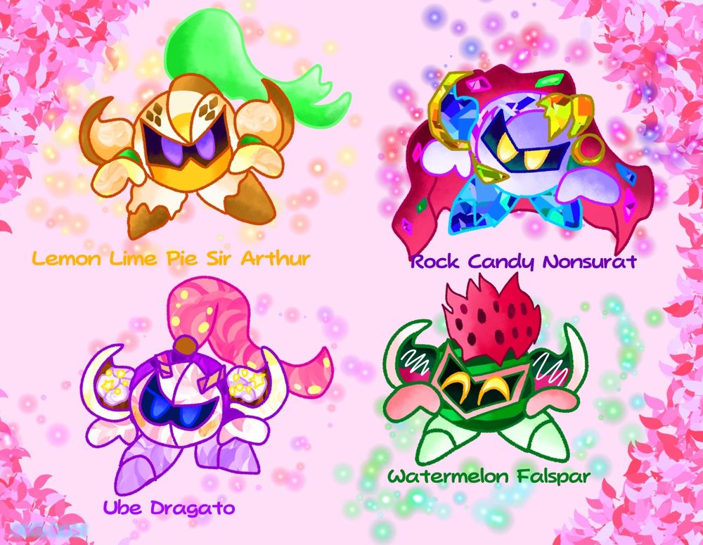Sir Arthur is lemon, Nonsurat is rock candy, Dragato is Ube, and Falspar is watermelon🌟💫 