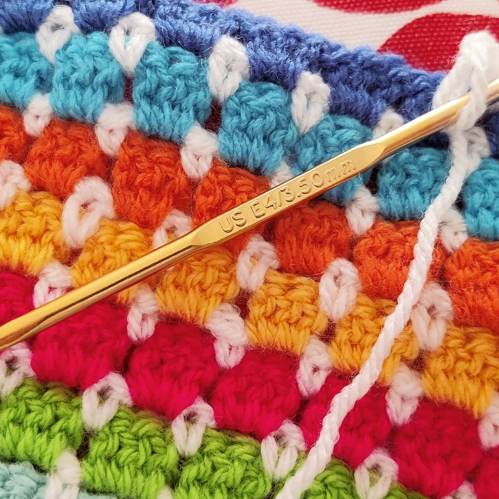 Photo of a section of crocheted blanket.