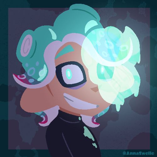A lineless drawing of a younger Cerise when he’s gooped by sanitized ink. He has a wide, unhinged smile on his face 